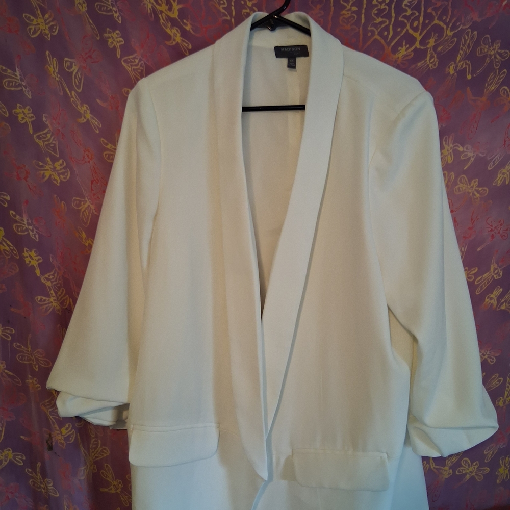Madison White Open-Front Shawl Collar Blazer